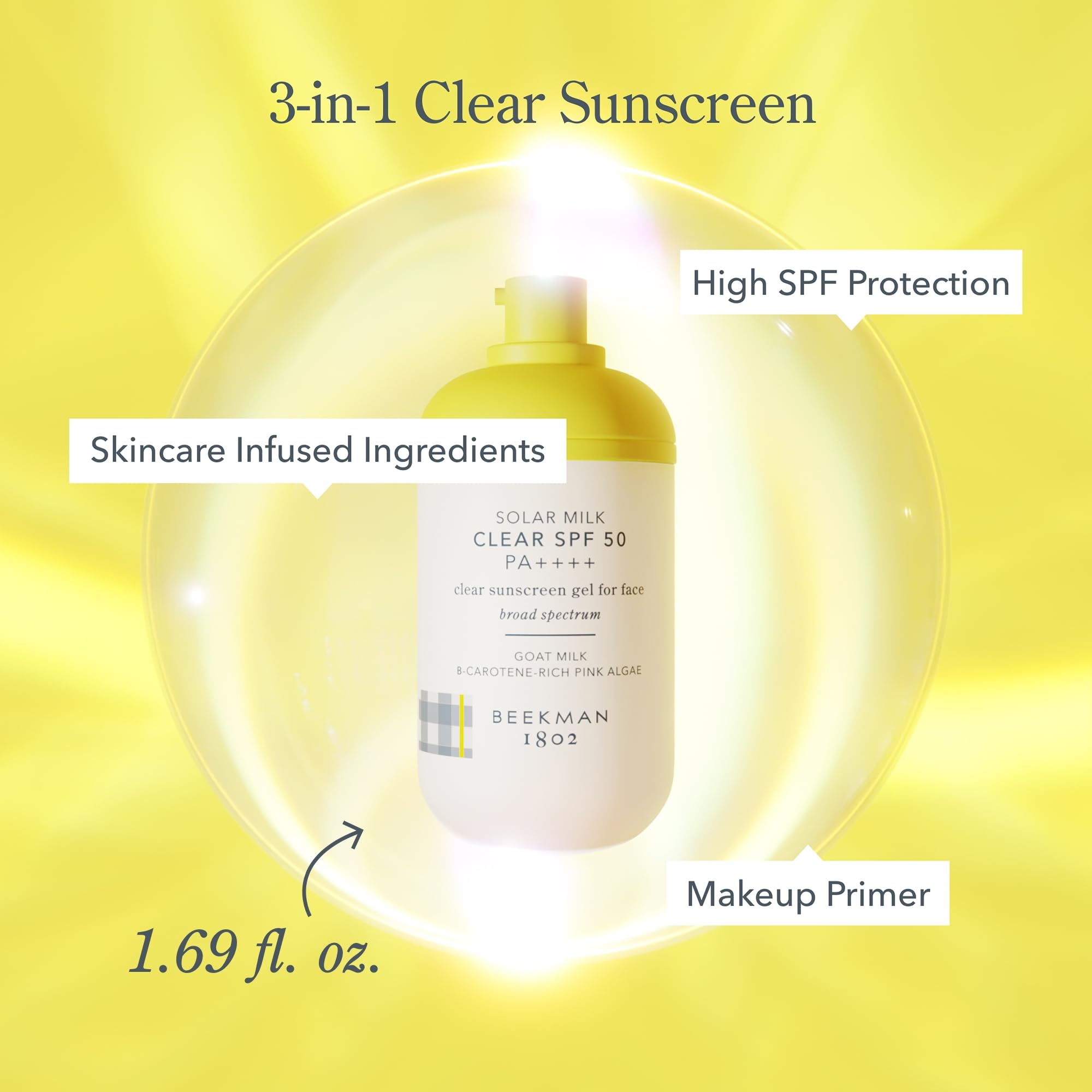 Beekman 1802 Solar Milk SPF 50 applying on skin demonstrates makeup-friendly finish