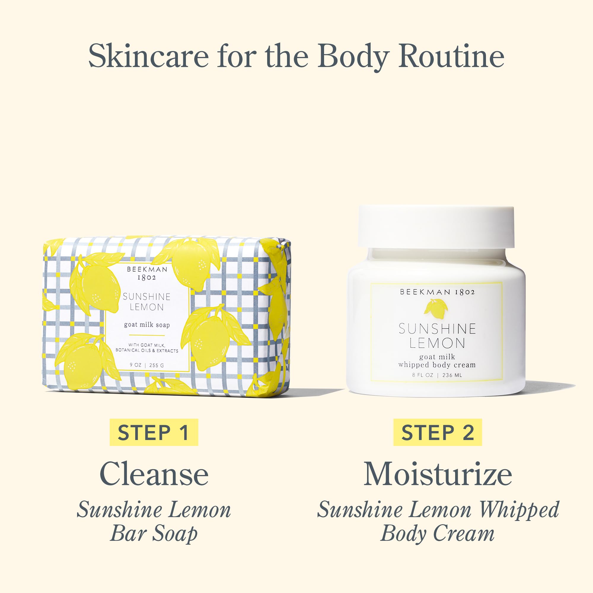 Beekman 1802 Sunshine Lemon soap bar after-shower glow with hydrating feel.
