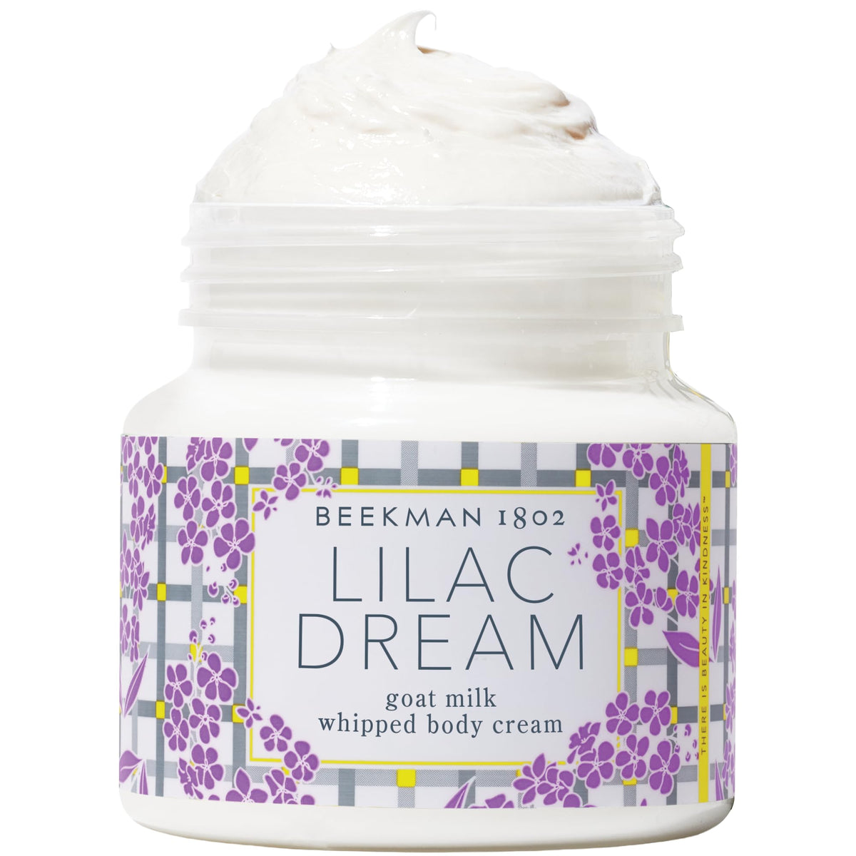 Beekman 1802 whipped body cream jar for instant skin hydration.