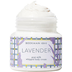 Beekman 1802 Whipped Body Cream jar close-up highlighting creamy hydration