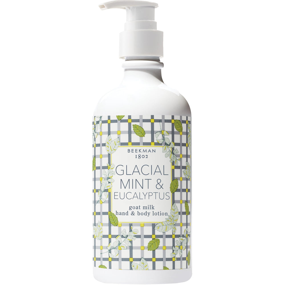 Beekman 1802 Glacial Mint Eucalyptus lotion bottle front for hydrating skin