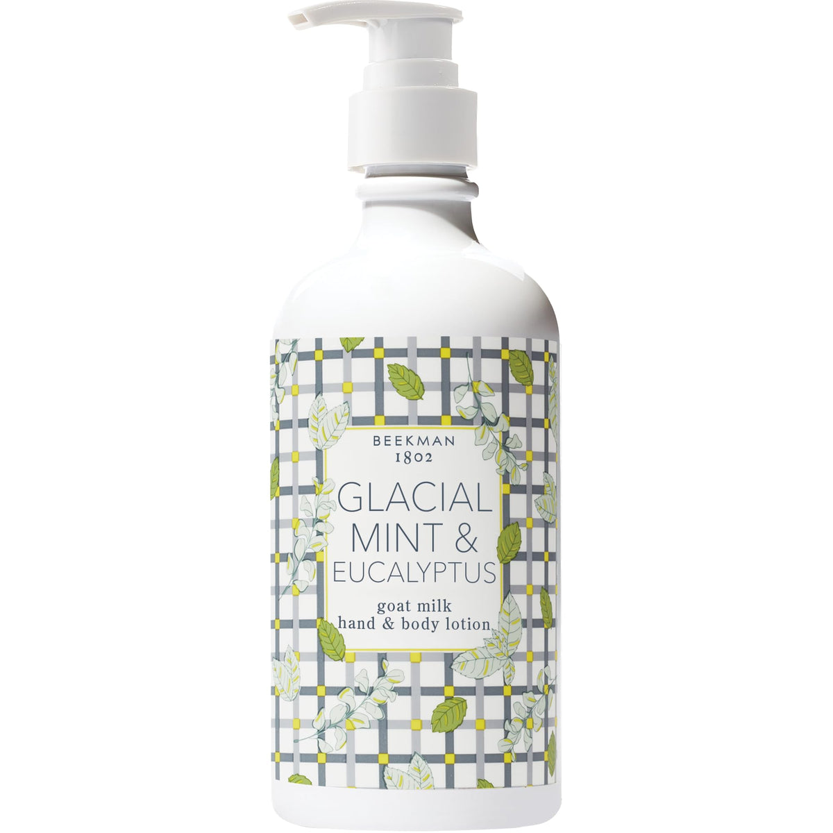 Beekman 1802 Glacial Mint Eucalyptus lotion bottle front for hydrating skin