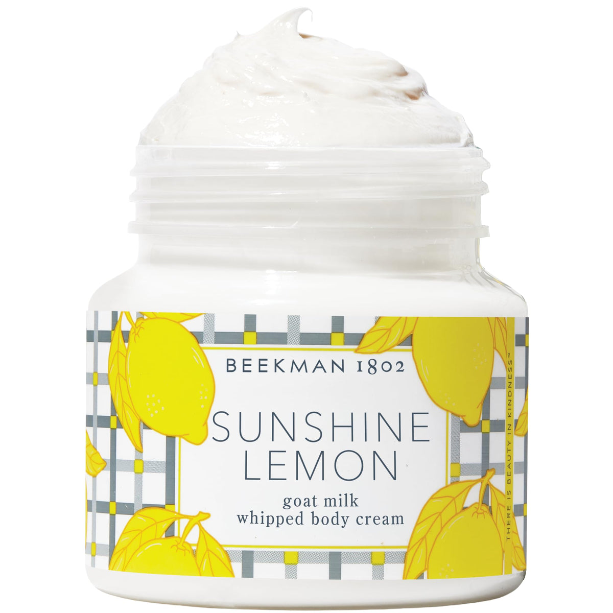 Beekman 1802 whipped body cream jar with sunshine lemon fragrance for deep hydration.
