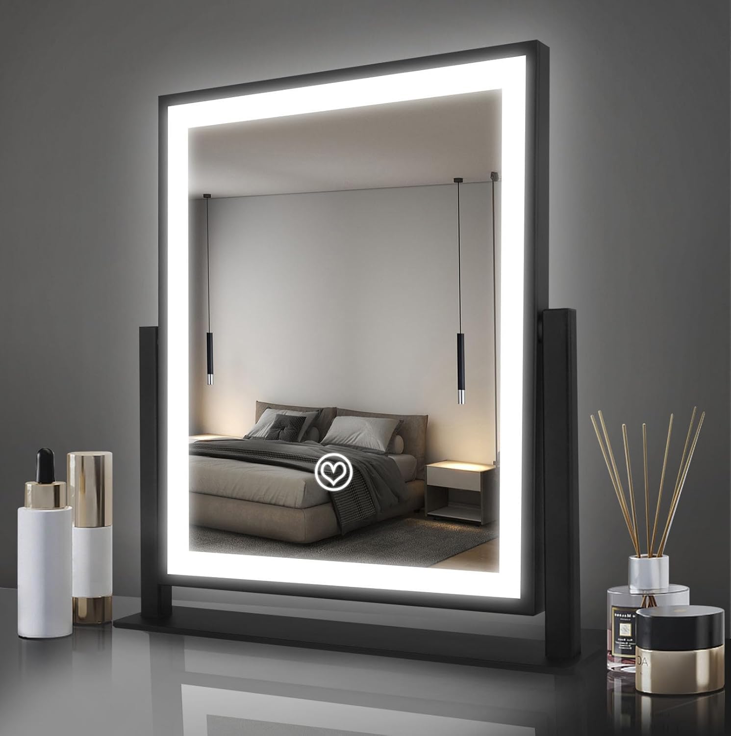 Beelux vanity mirror with dimmable lights for precise makeup.