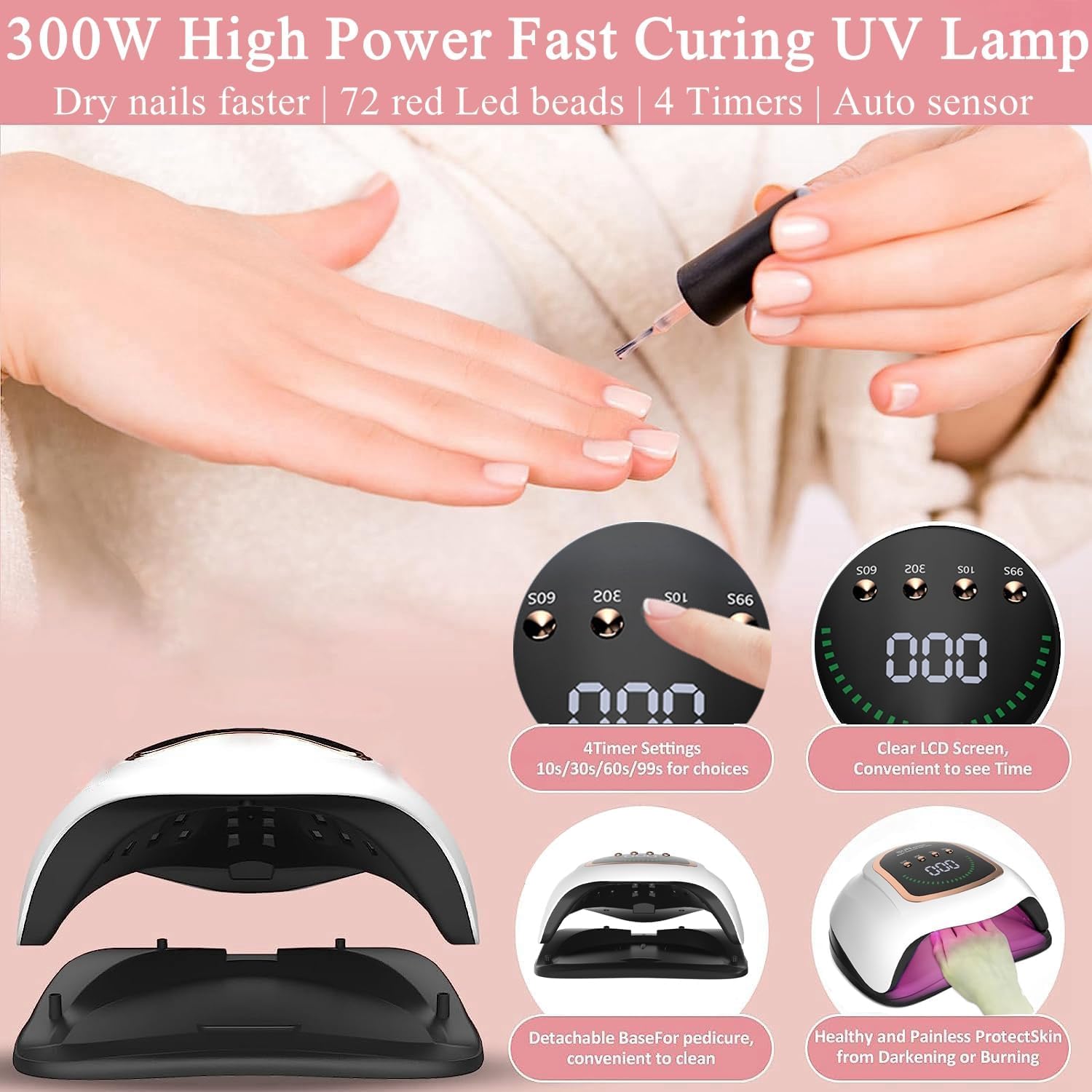 BEENLE UV LED nail lamp top view with 72 beads for even curing