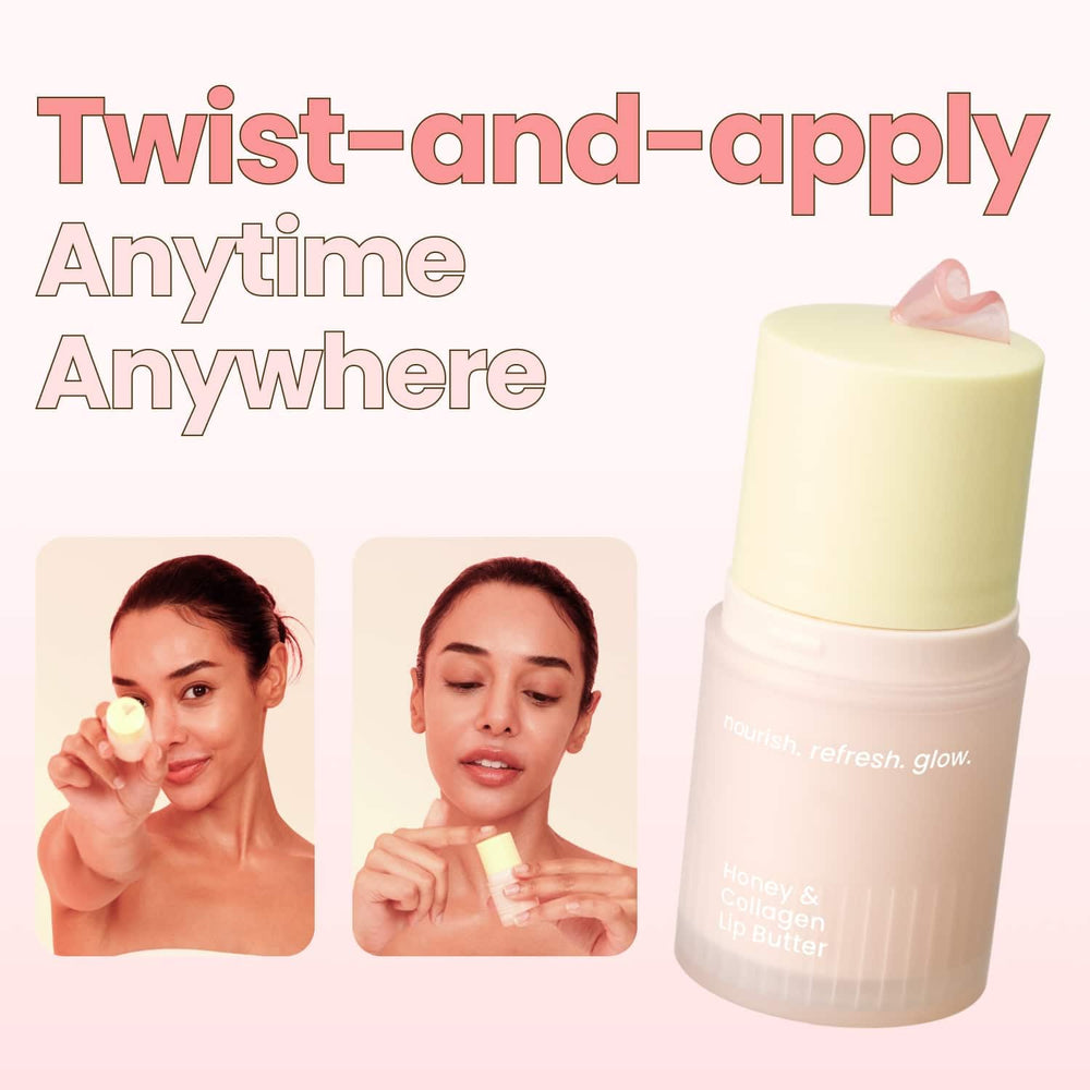 Beenuvo Honey & Collagen Lip Butter texture swatch reveals smooth, creamy glide for lip comfort.