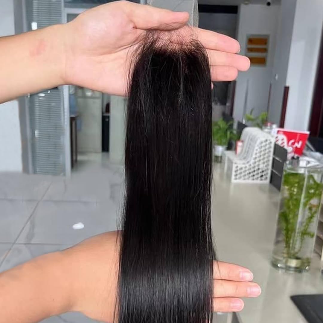 BEEOS 100% human hair closure in natural black color for versatile styling.