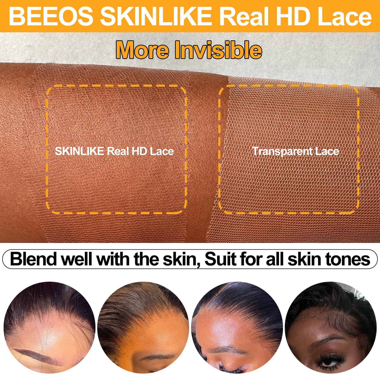 BEEOS Bleached Knot Natural Hairline closure creates realistic hairline and soft density.