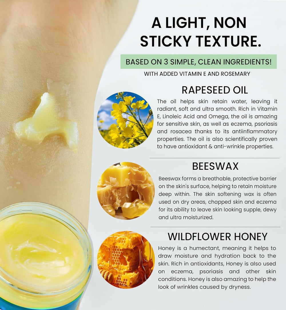 Beesaluxe Beesalene Original being applied on skin shows light, non-greasy hydration.