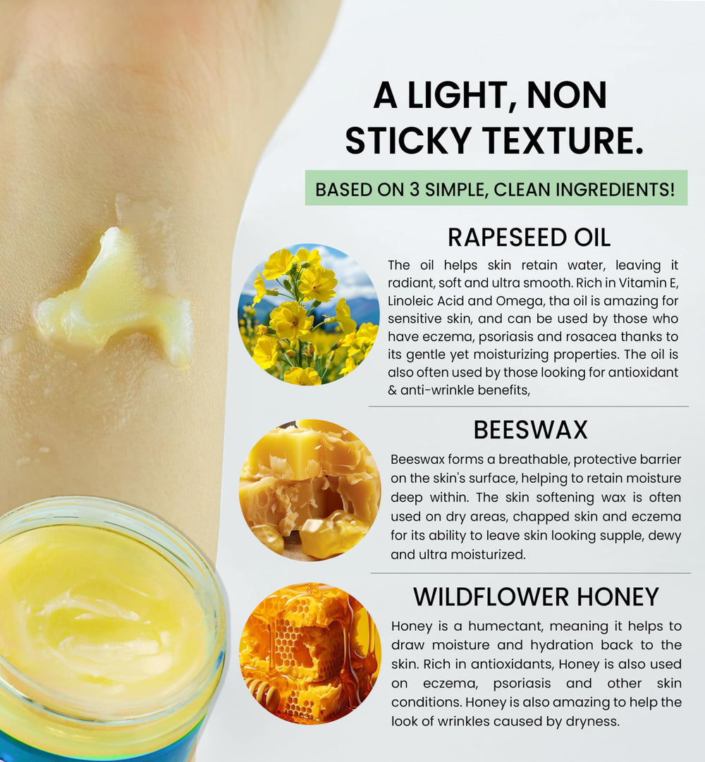 Beesaluxe Beesalene Original texture swatch illustrates a light, breathable balm.