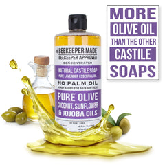 Beessential Beekeeper Castile Soap coconut oil lather for rich cleansing.