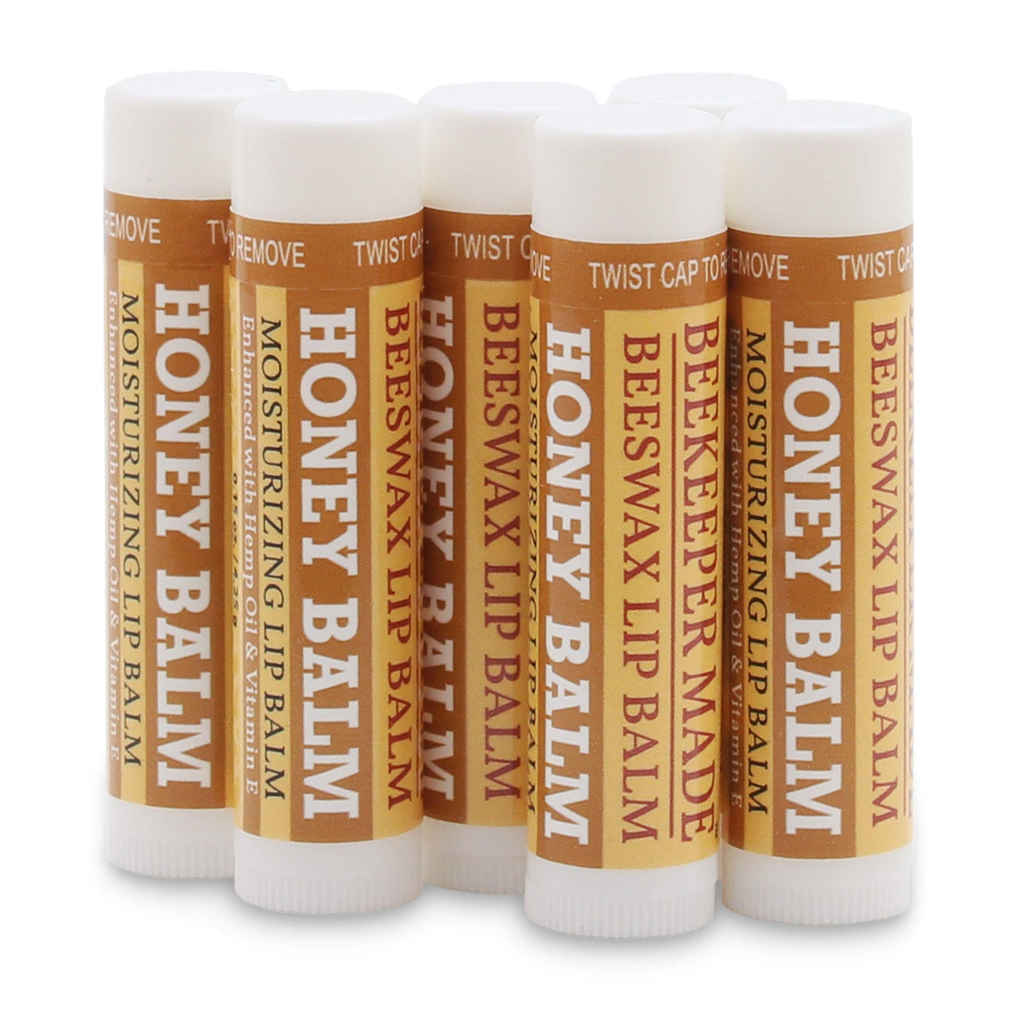 Beessential Beekeeper lip balm close-up shows honey scented formula for sensitive lips