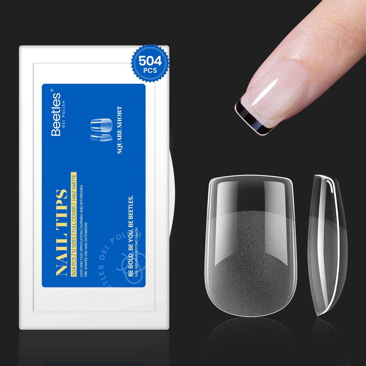 Beetles 504Pcs XS short-square nail tips packaging for easy DIY manicure