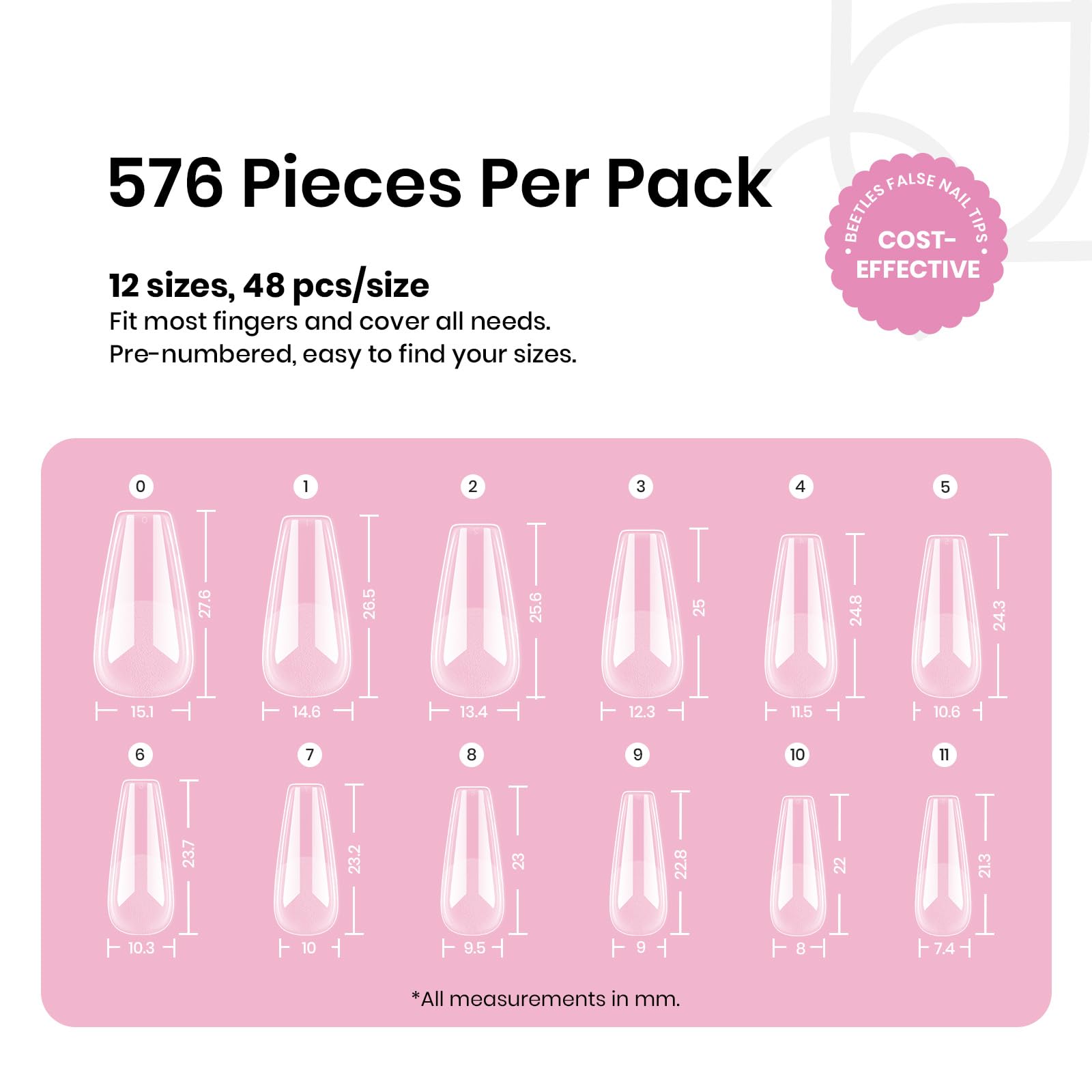Beetles 576 pcs nail tips pack showing ample options for home DIY.