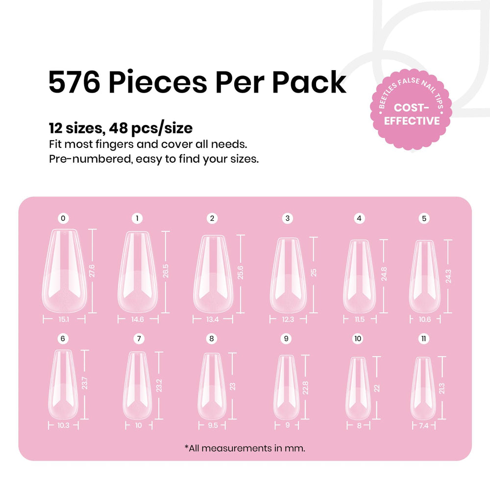 Beetles 576 pcs nail tips pack showing ample options for home DIY.