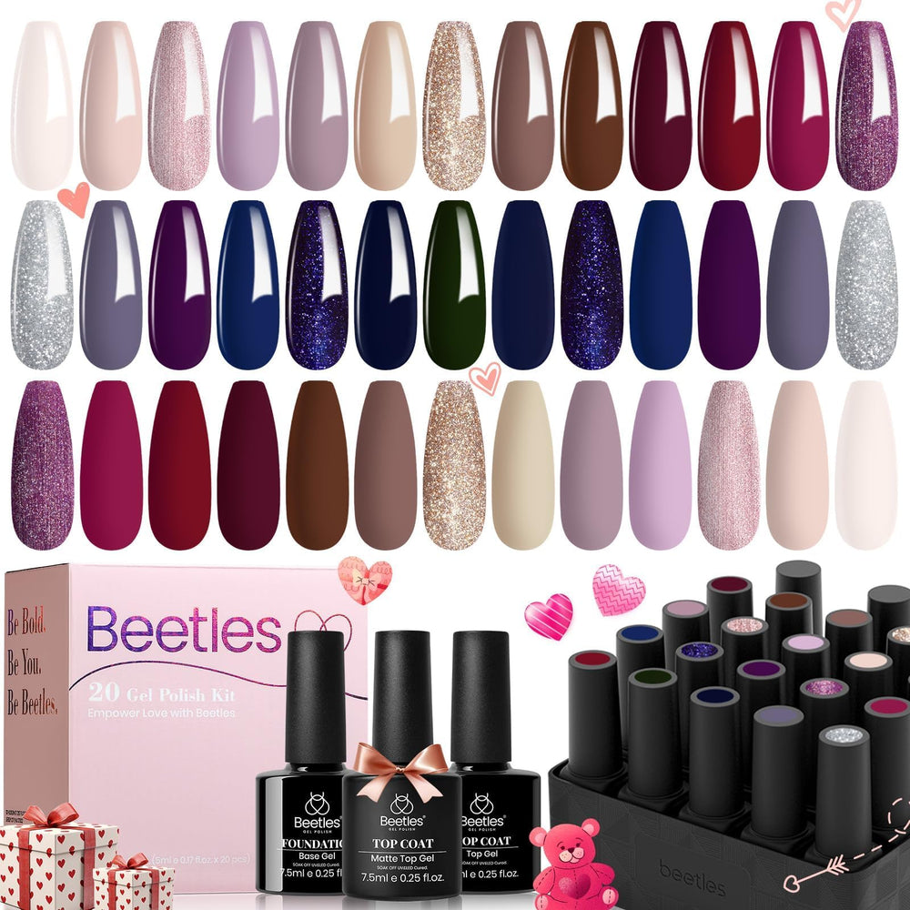 Beetles 5ml color bottles with base and top coats show a complete mani kit.