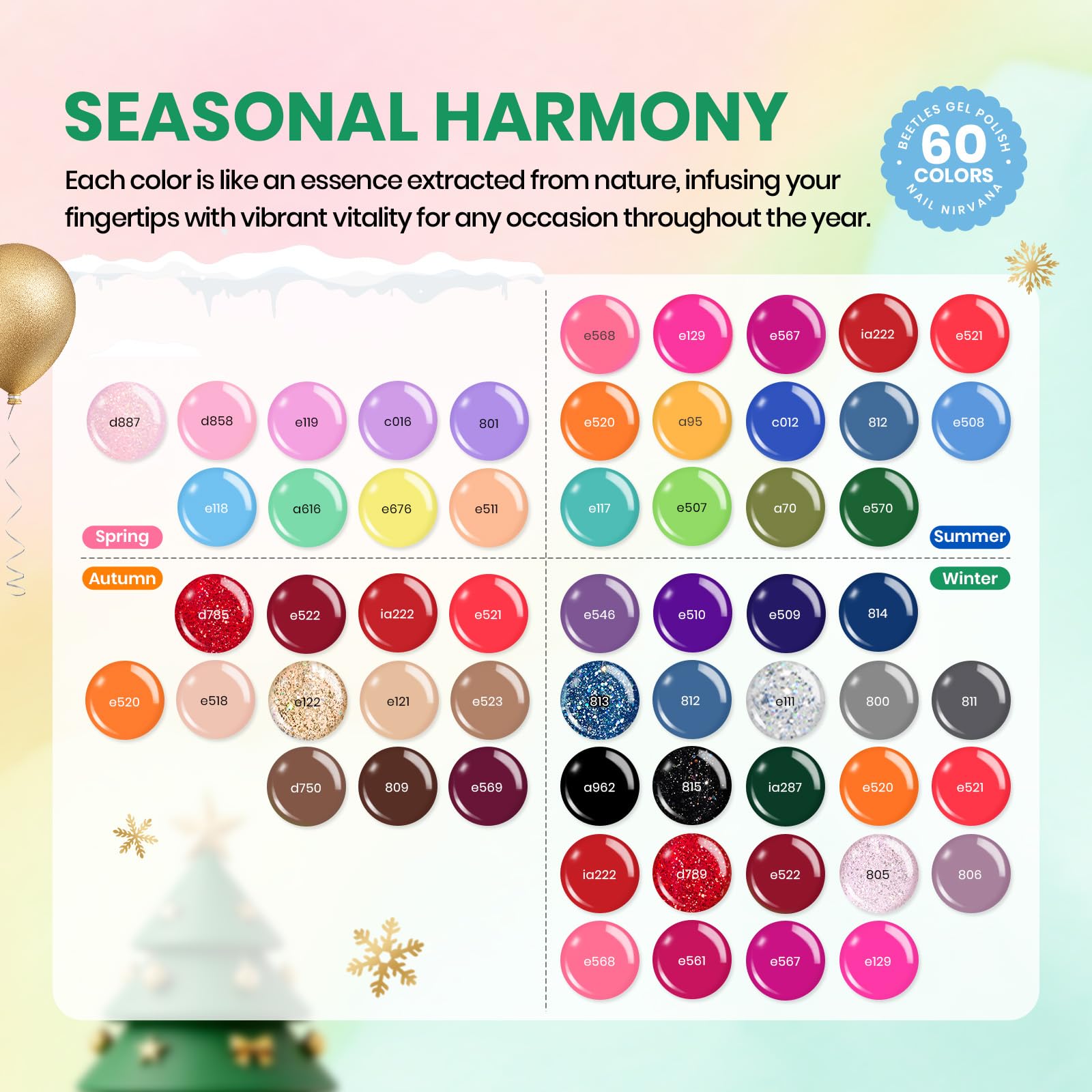 Beetles 60 colors swatches palette showcasing seasonal color options.