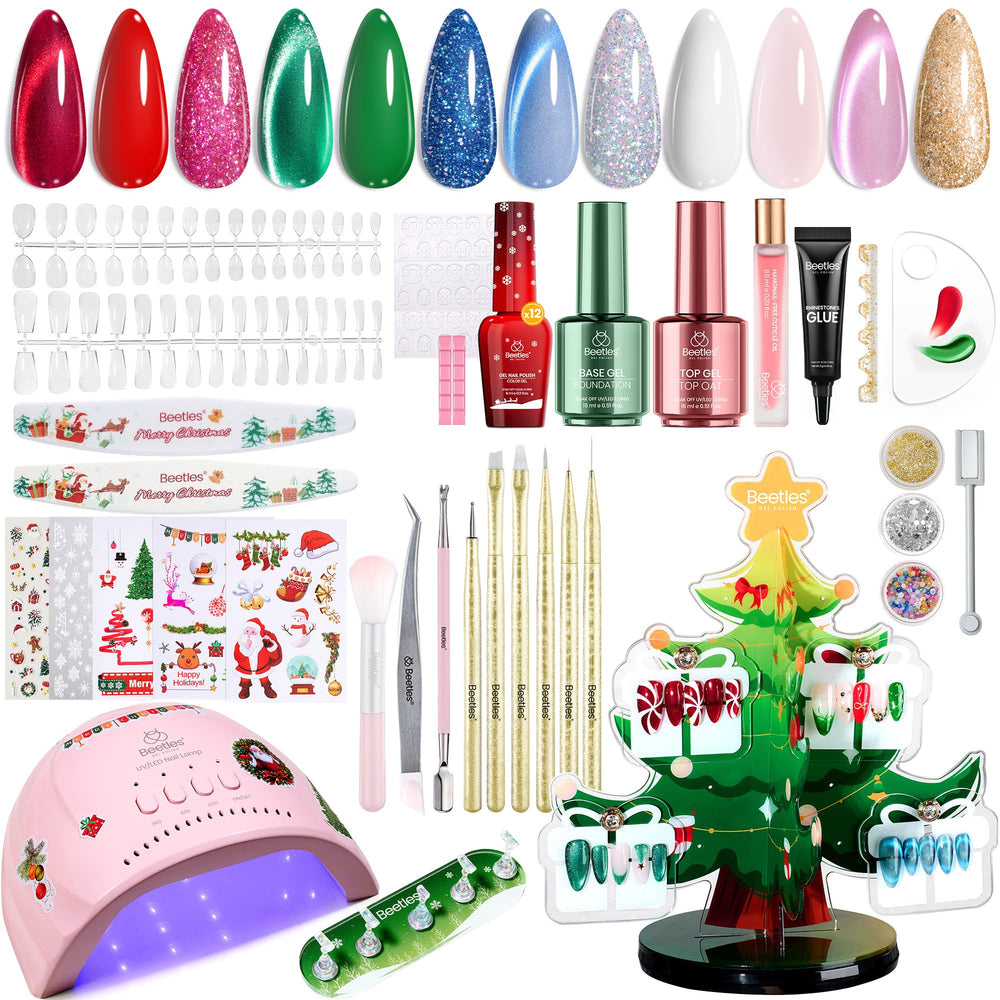 Beetles 67Pcs gel nail kit with UV light for at-home salon results.