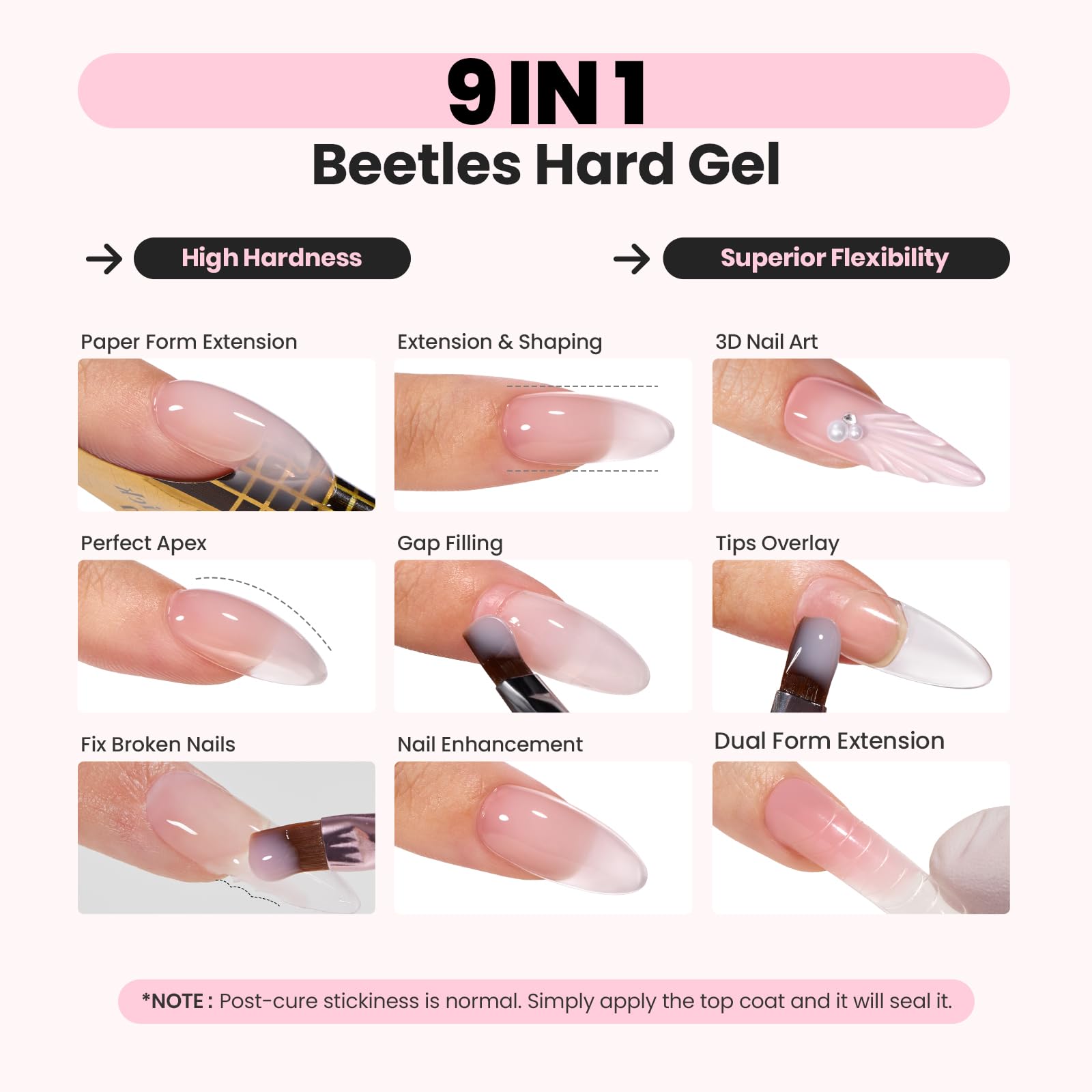 Beetles apex-building gel on extension demonstrates strong adhesion.