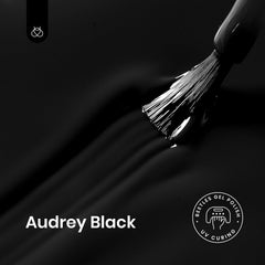 Beetles Audrey Black gel polish swatches show deep black color and shine.