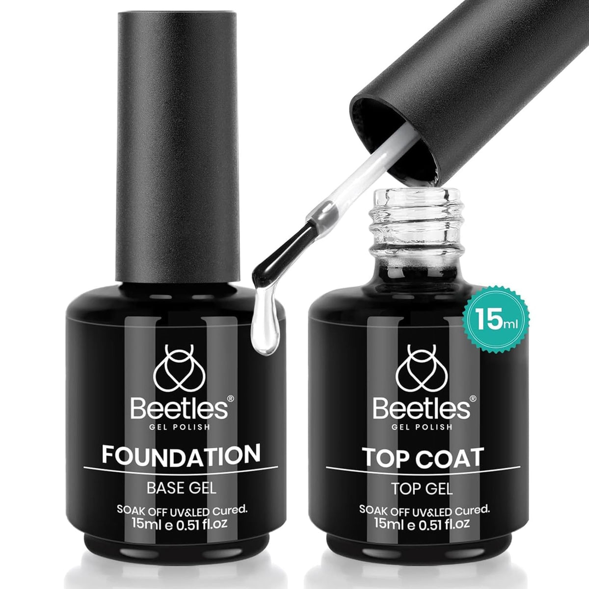 Beetles Gel Polish base coat bottle shows sticky foundation for long-lasting adhesion.