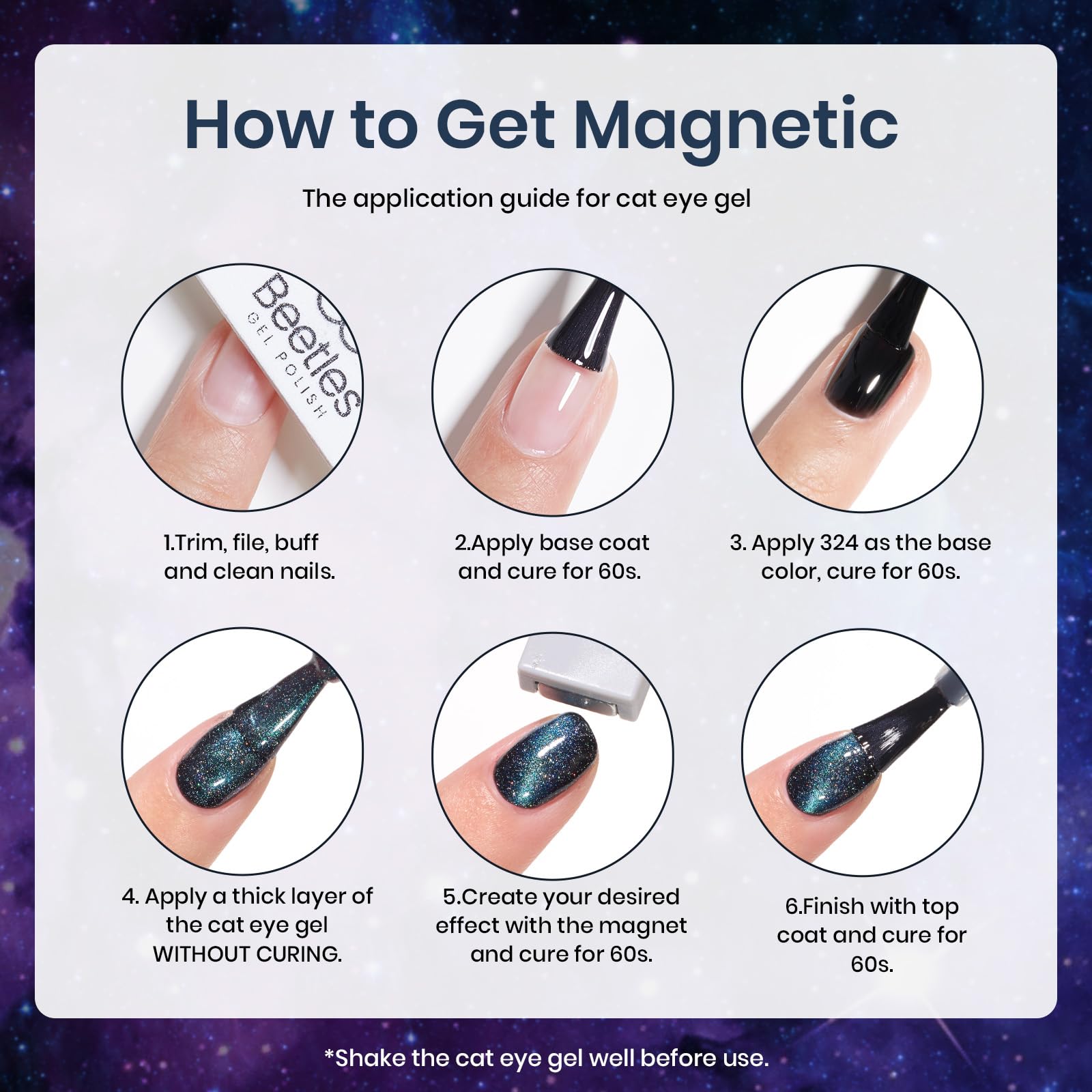 Beetles black gel polish swatch provides bold neutral base for dramatic nails.