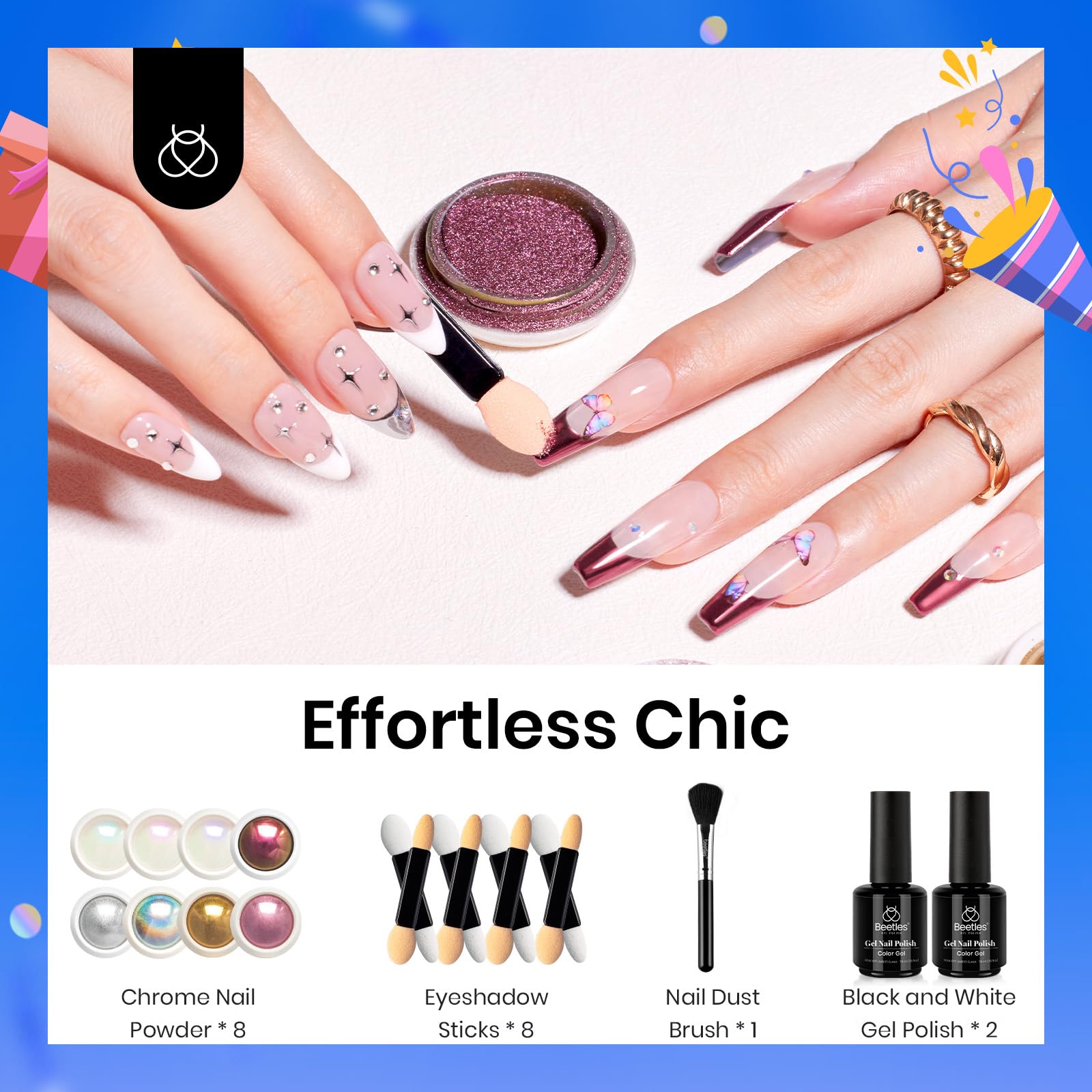 Beetles black-white gel polish 7.5ml bottles highlight base colors for versatile manis.