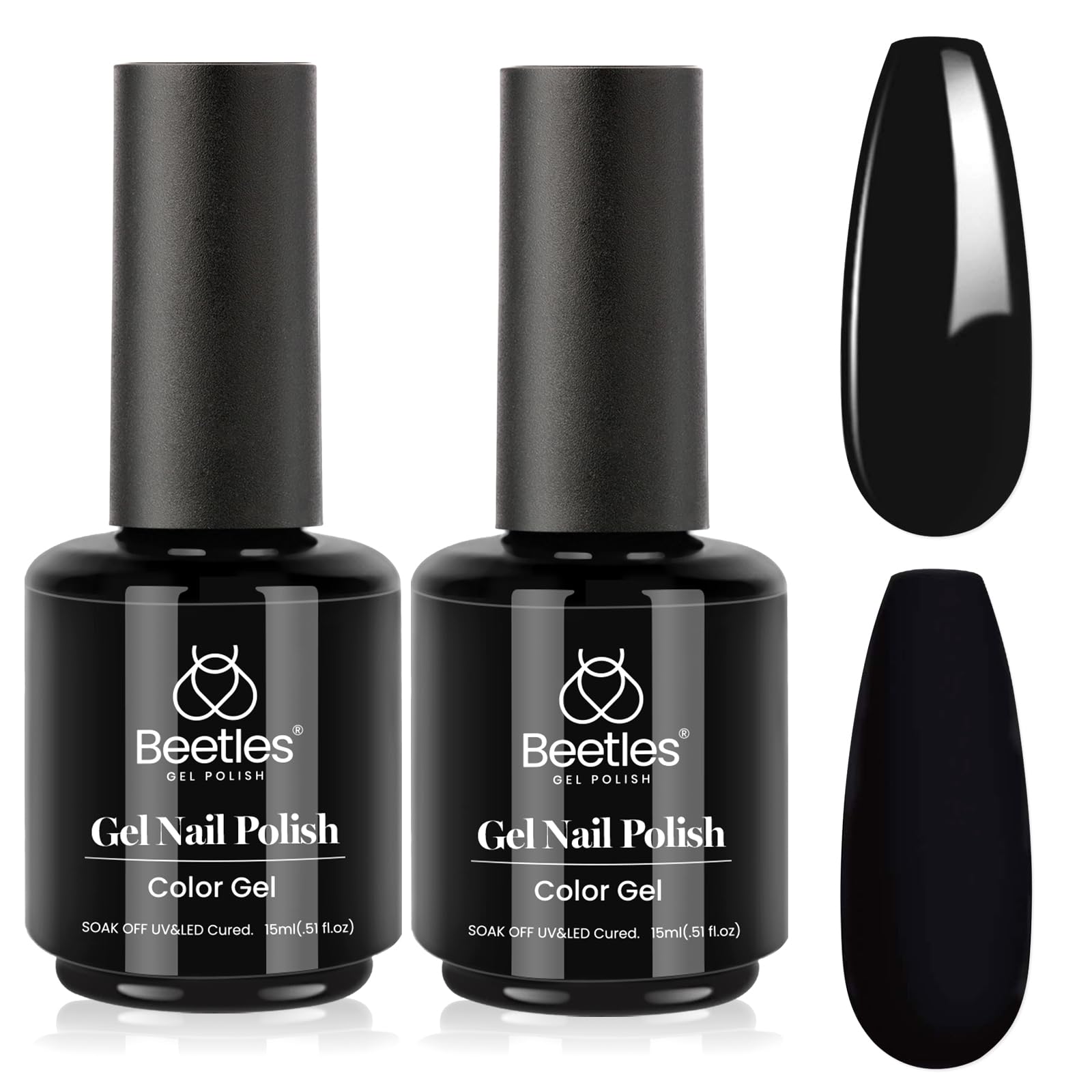 Beetles Black Winter Gel Polish bottle close-up for rich black color.