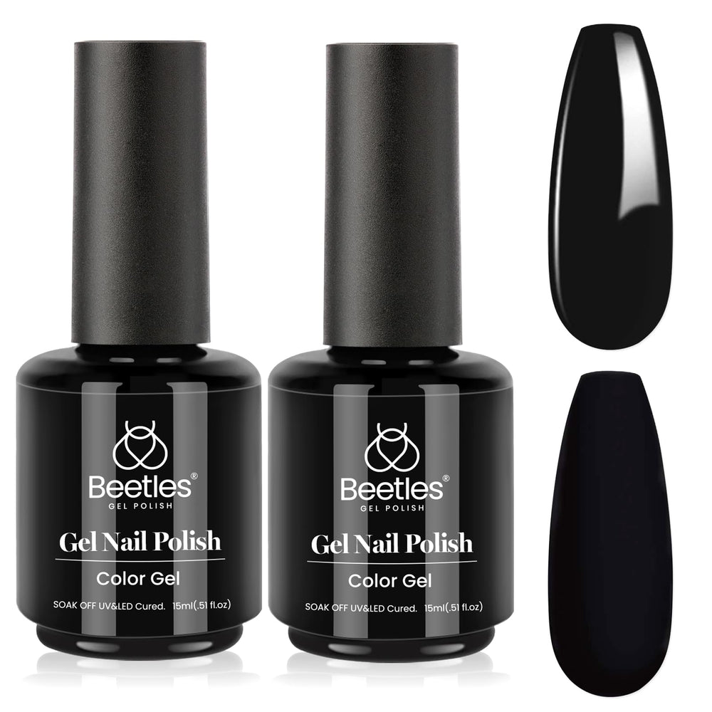Beetles Black Winter Gel Polish bottle close-up for rich black color.