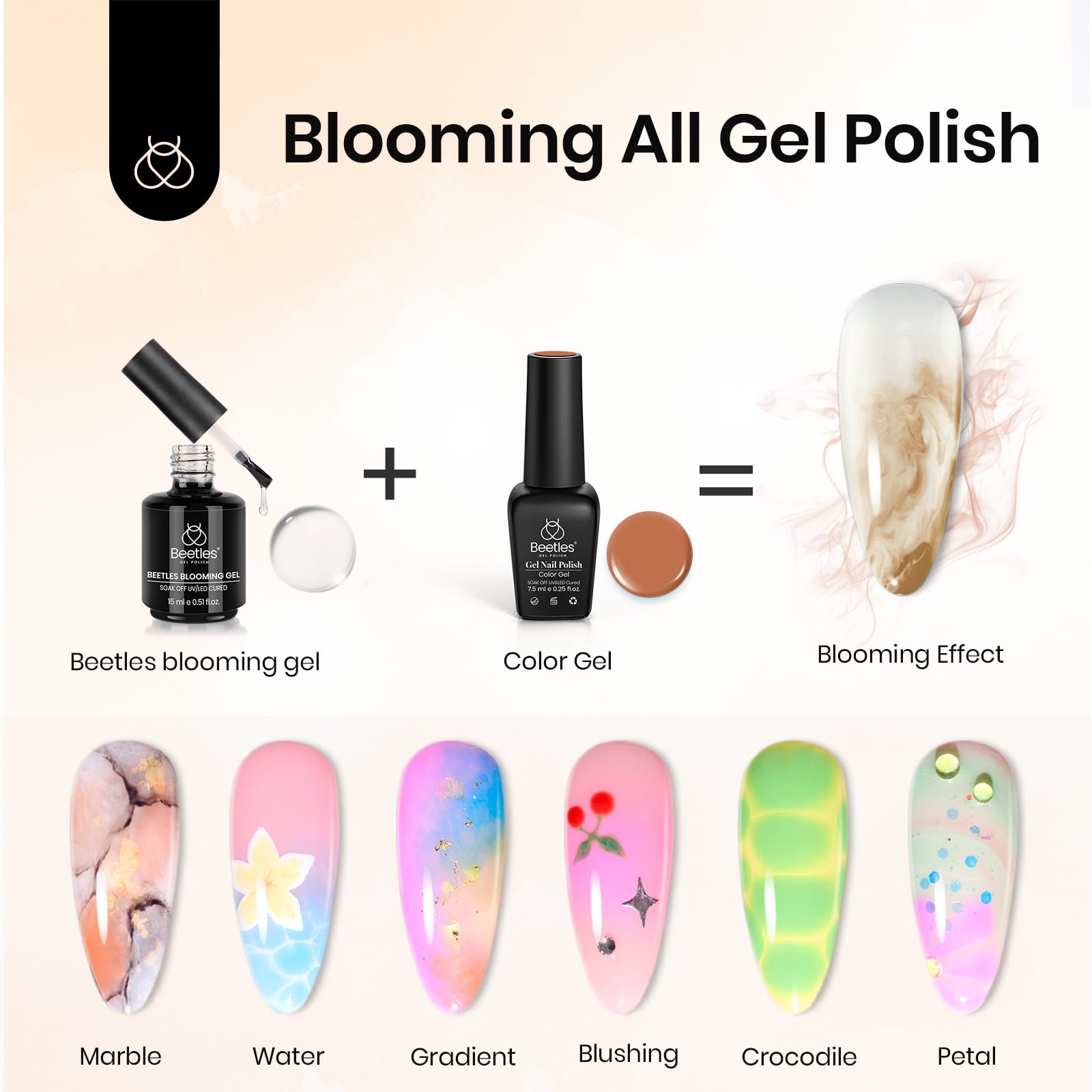 Beetles Blooming Gel watercolor nail art looks soft and artistic