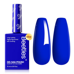 Beetles Blue Gel Nail Polish bottle shows royal blue shade for bold at-home manicures with long-lasting gloss