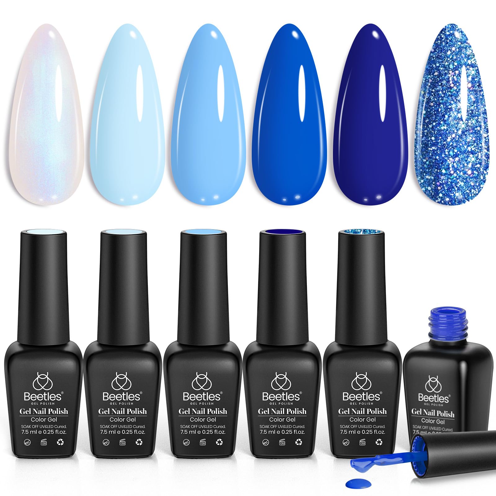 Beetles Aquarius Holy Water bottle close-up showing vivid baby blue shimmer for chic winter nails