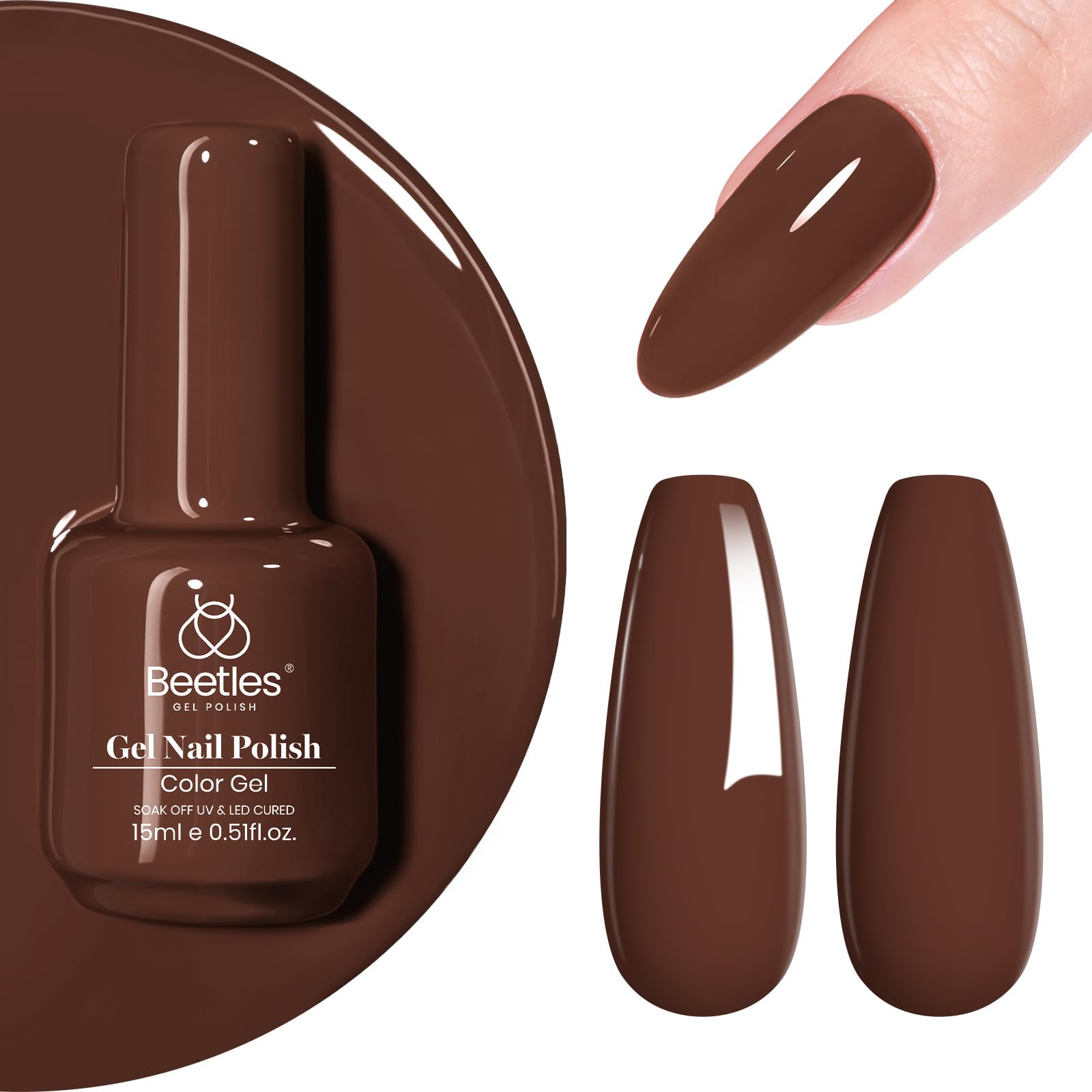 Beetles Brown Gel Polish 15ml shade d480, glossy fall nails.