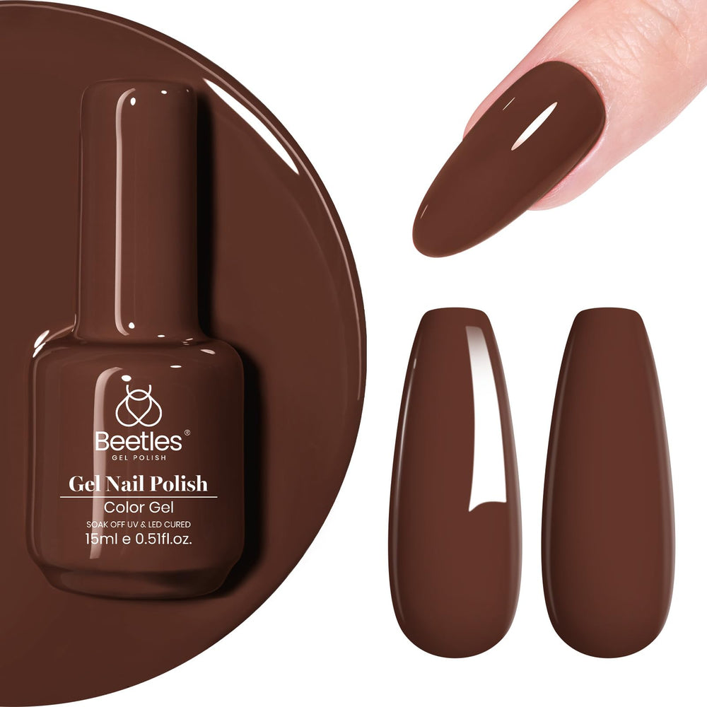 Beetles Brown Gel Polish 15ml shade d480, glossy fall nails.