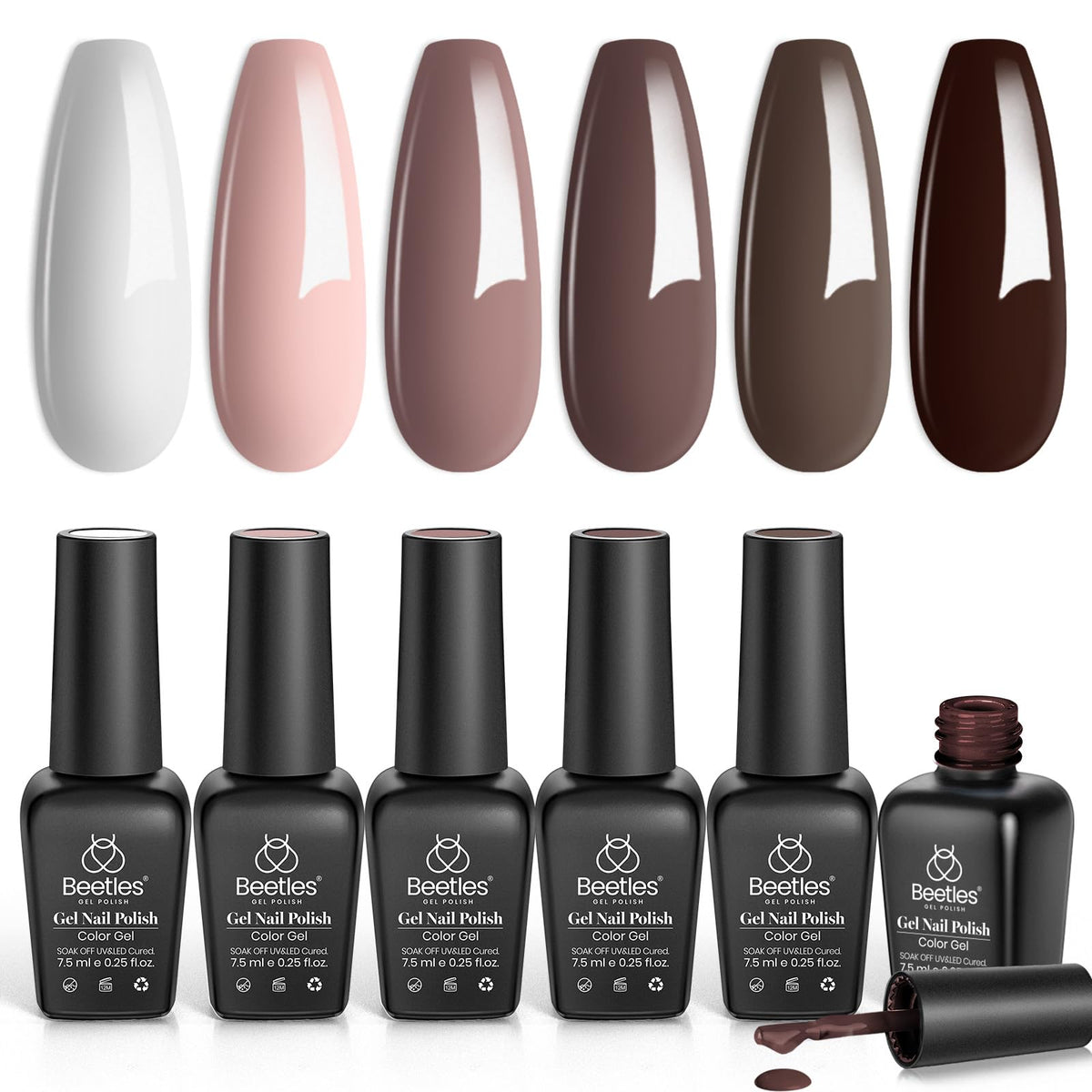 beetles Brown Gel Nail Polish Set coffee brown bottles arranged for rich winter manicures.