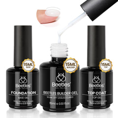 Beetles Builder Gel bottle 15ml shown for durable nail extensions and smooth shaping.