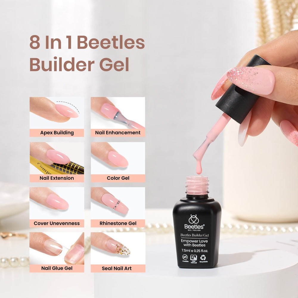 Beetles Builder Gel color swatches illustrating available shades for versatile designs.