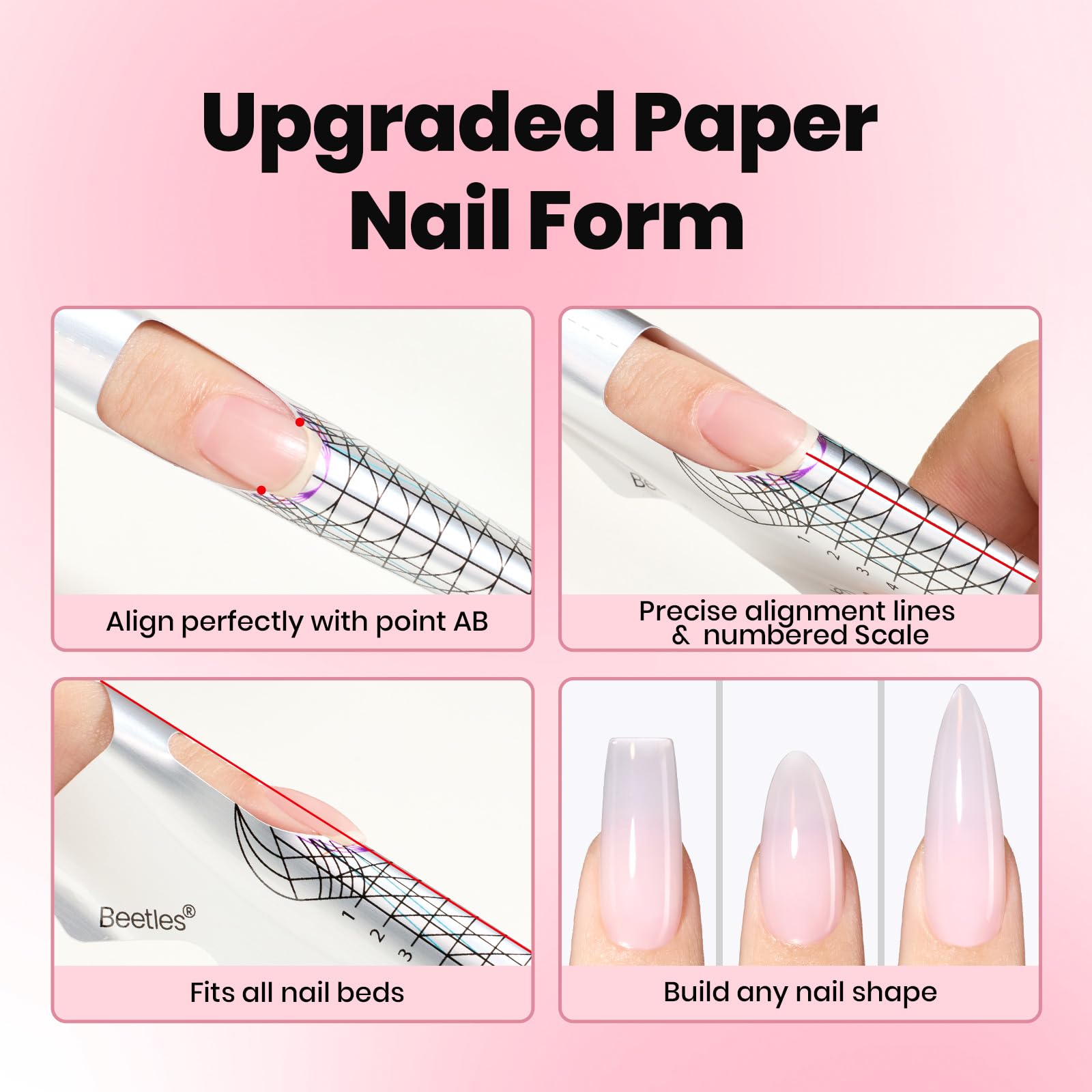 Beetles Builder Gel nail-forms for accurate extensions and even tips.