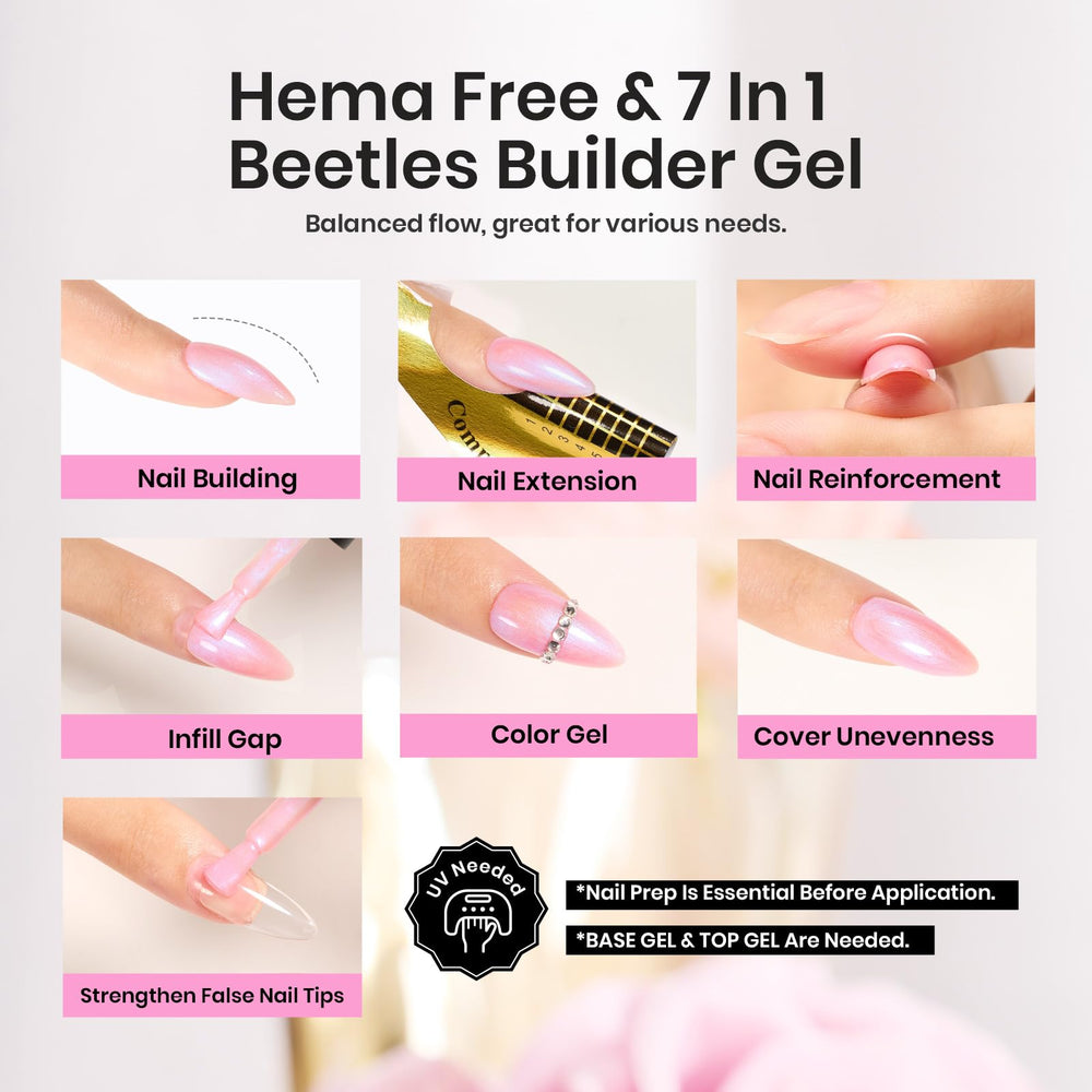 Beetles Builder Gel Pearl Shimmer colors swirl displays vibrant at-home nail art.