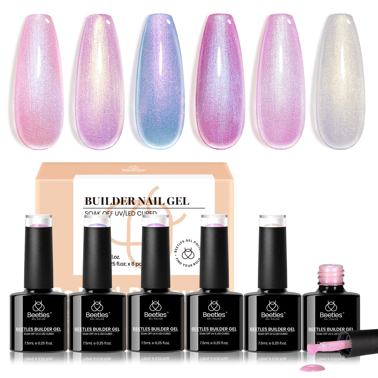 Beetles Builder Gel Pearl Shimmer packaging highlights all-in-one starter kit.