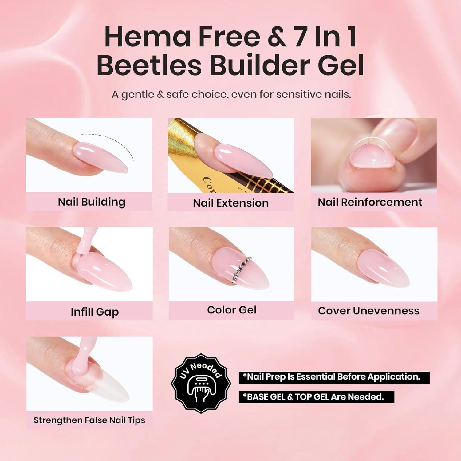 Beetles Builder Gel Set base coat for secure adhesion and stronger nails.