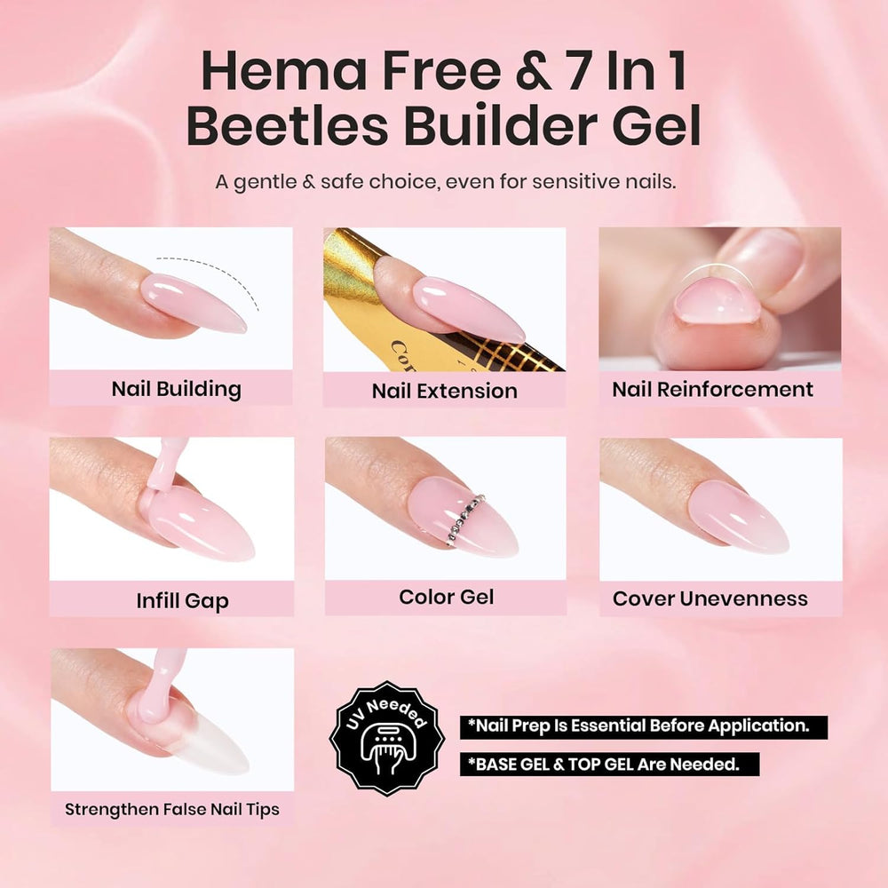 Beetles Builder Gel Set base coat for secure adhesion and stronger nails.
