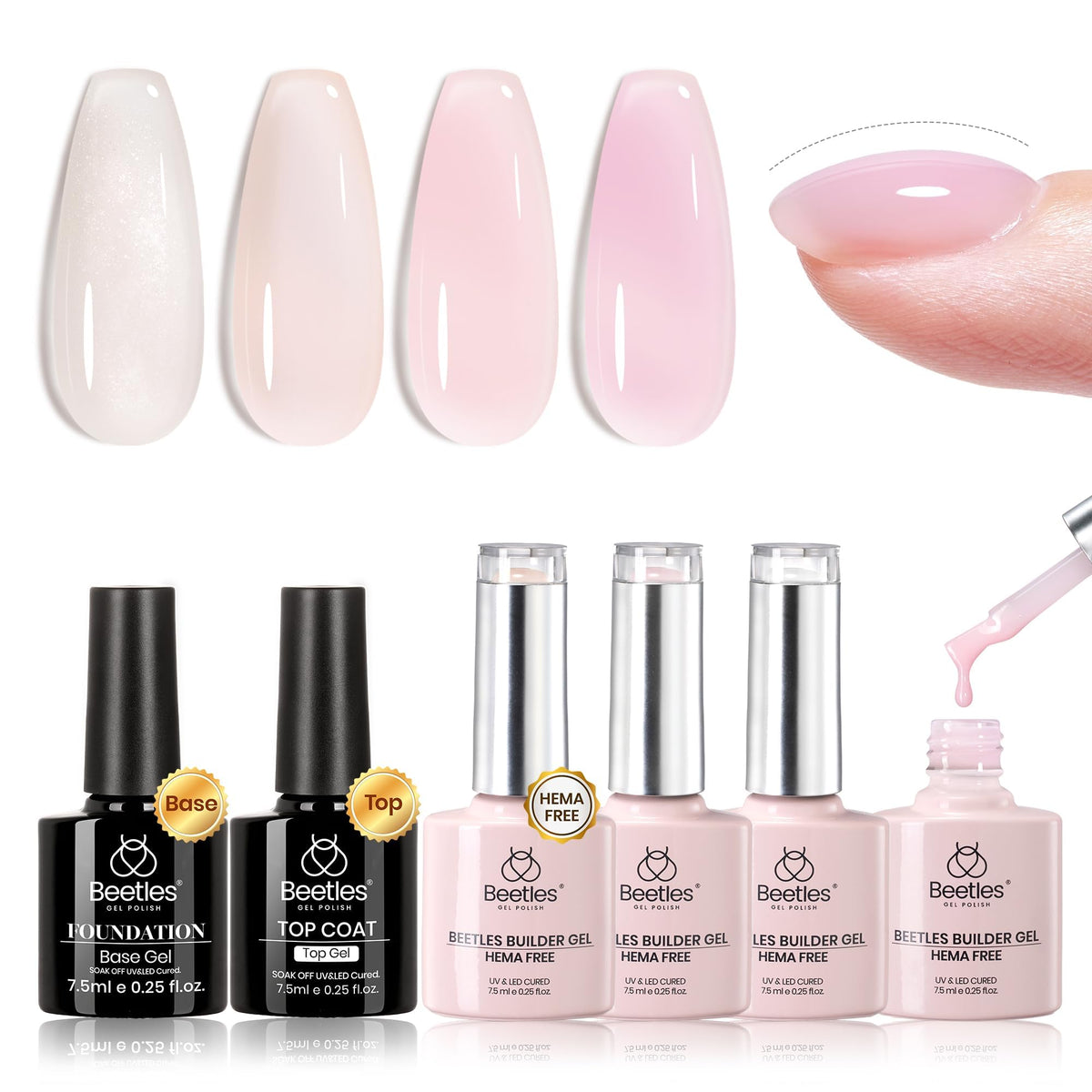 Beetles Builder Gel Set with nude shades for versatile nail extensions.