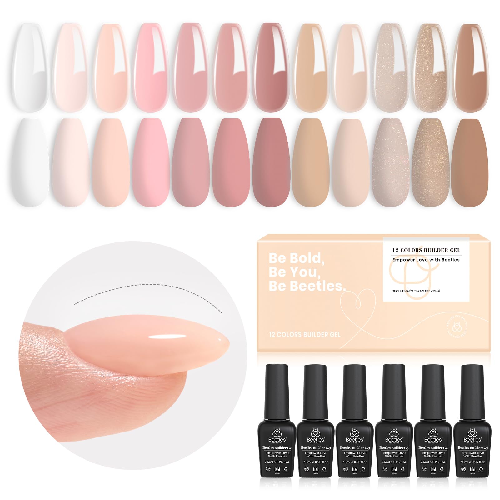 Beetles Builder Gel set packaging shows the 12-color kit for at-home nail art inspiration.