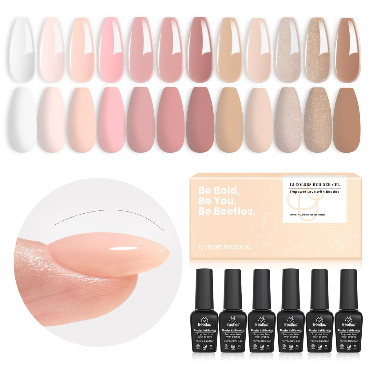Beetles Builder Gel set packaging shows the 12-color kit for at-home nail art inspiration.