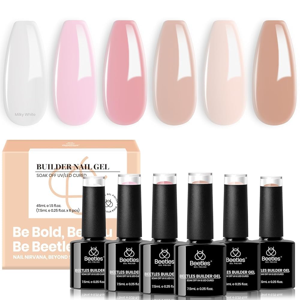 Beetles Builder Gel Set Sheer Luck bottle closeup for DIY nails with six colors.