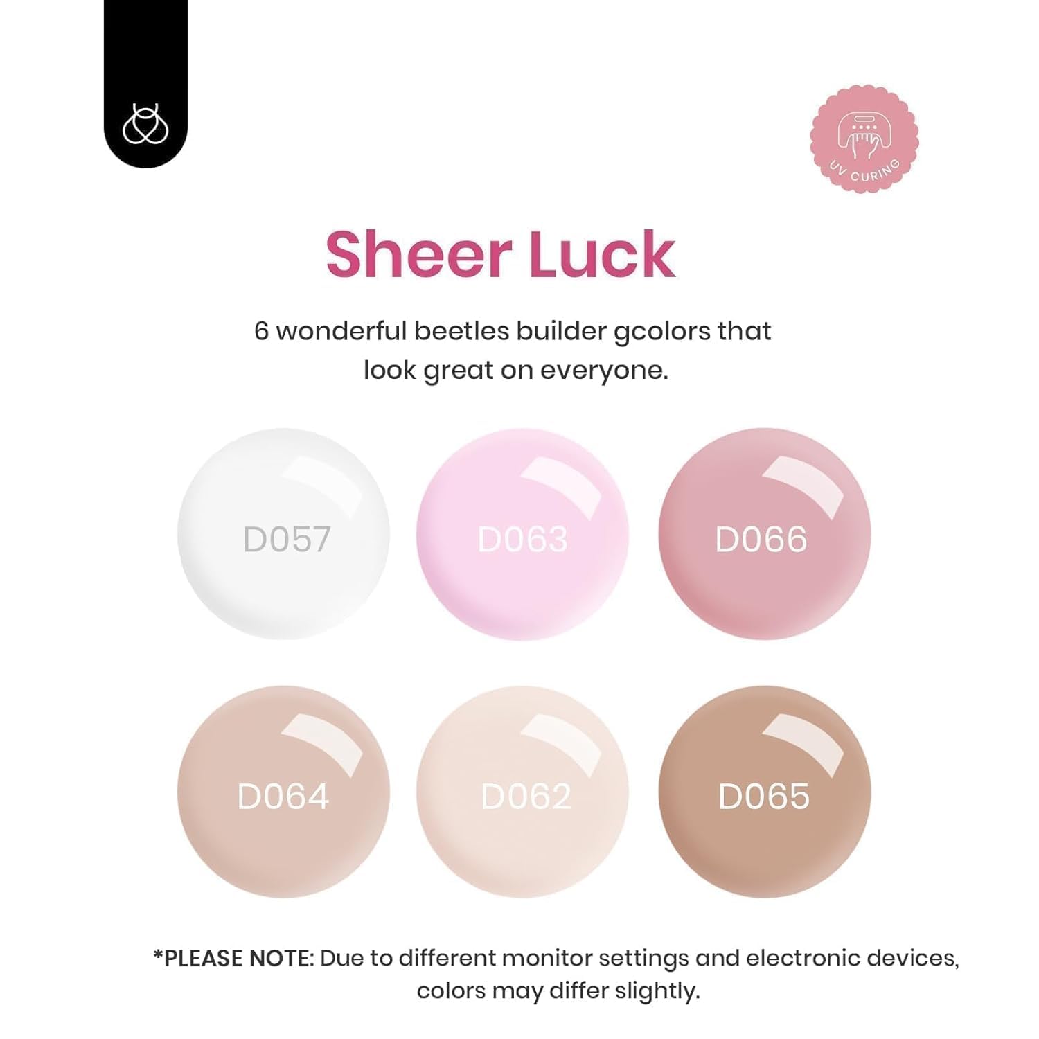 Beetles Builder Gel Set Sheer Luck milky white swatch suggests natural-looking extensions.