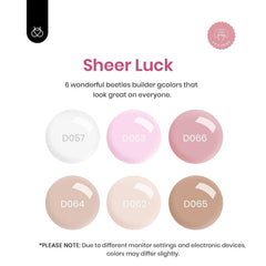 Beetles Builder Gel Set Sheer Luck milky white swatch suggests natural-looking extensions.