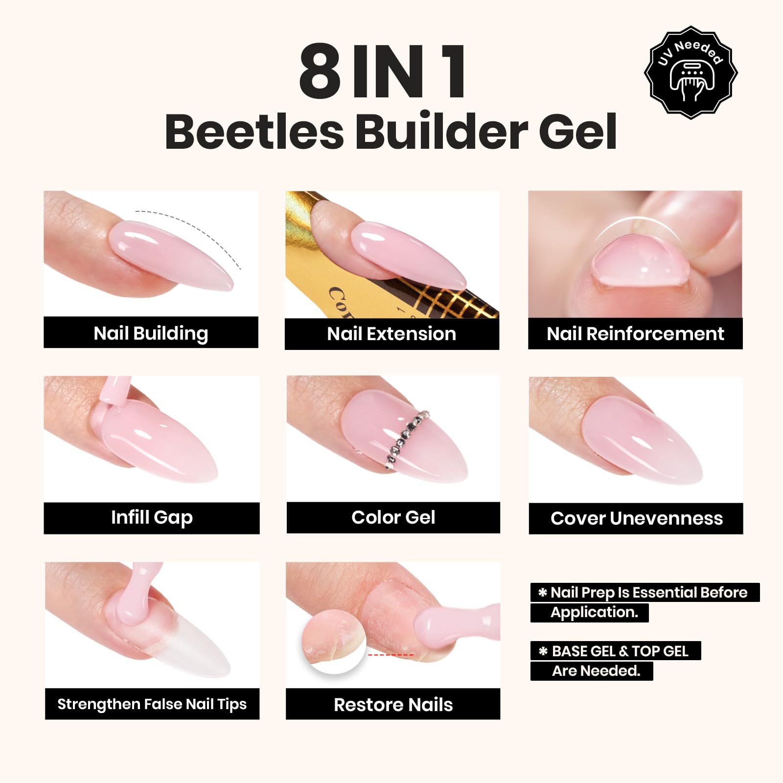Beetles Builder Gel Set Sheer Luck nude pink swatch shows versatile nude tones for nails.