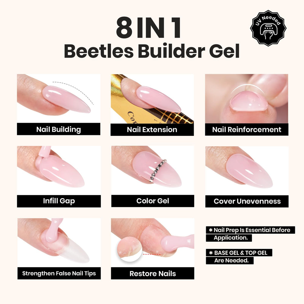 Beetles Builder Gel Set Sheer Luck nude pink swatch shows versatile nude tones for nails.